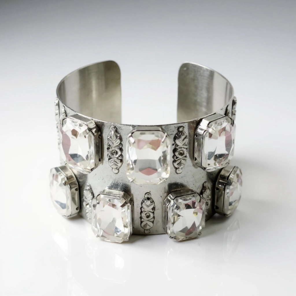 Silver Jeweled Cuff Bracelet