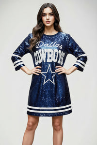 Dallas Cowboys Blue Sequin Shirt Dress