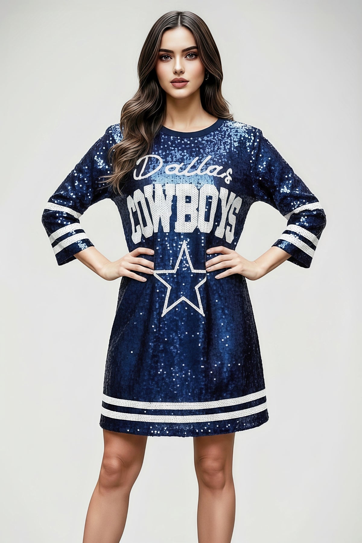 Dallas Cowboys Blue Sequin Shirt Dress