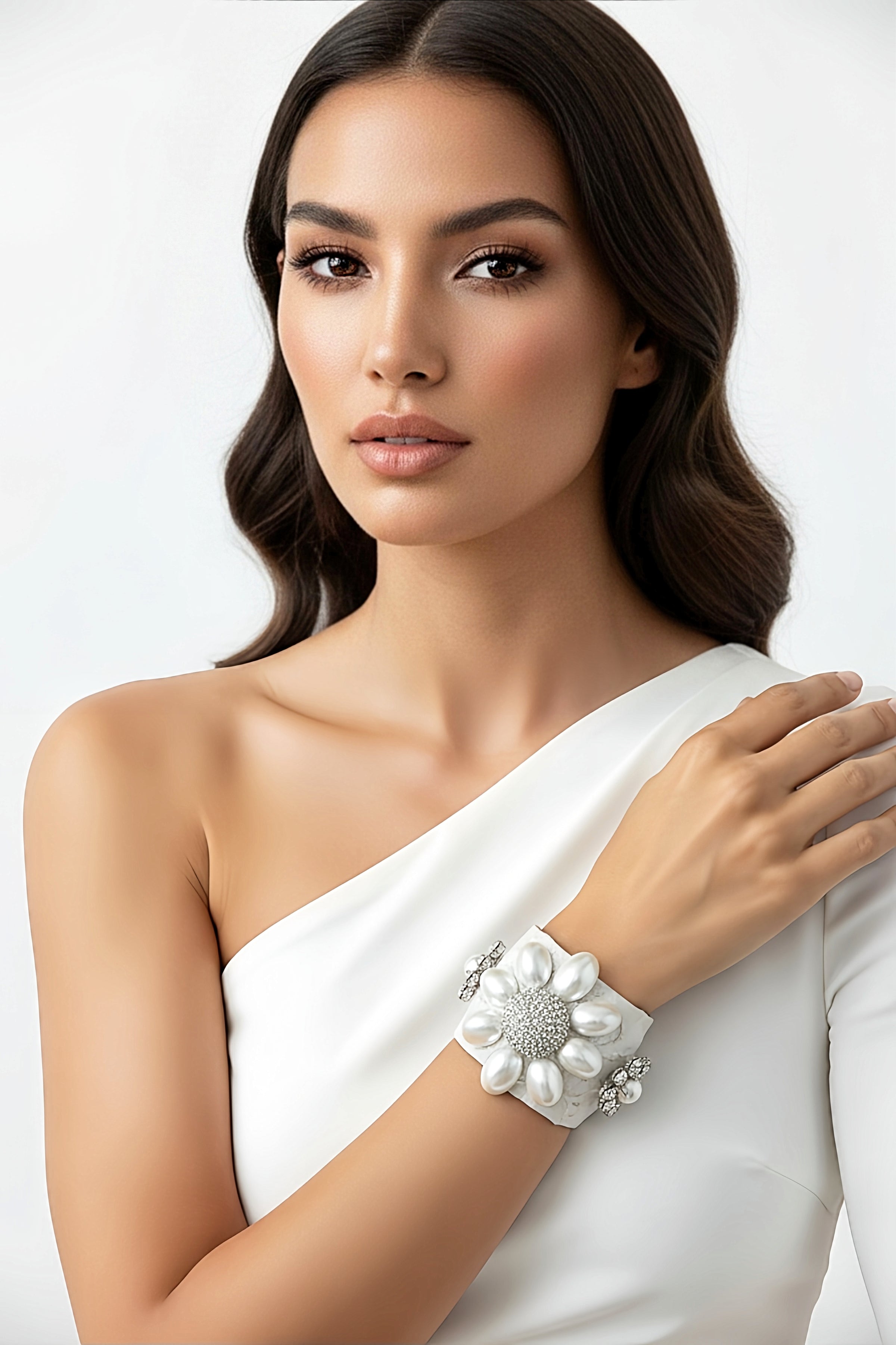 White Pearl Jeweled Cuff Bracelet
