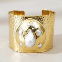 Goldtone Pearl Cuff and Sterling Silver Gold Lined Baroque Pearl Ring