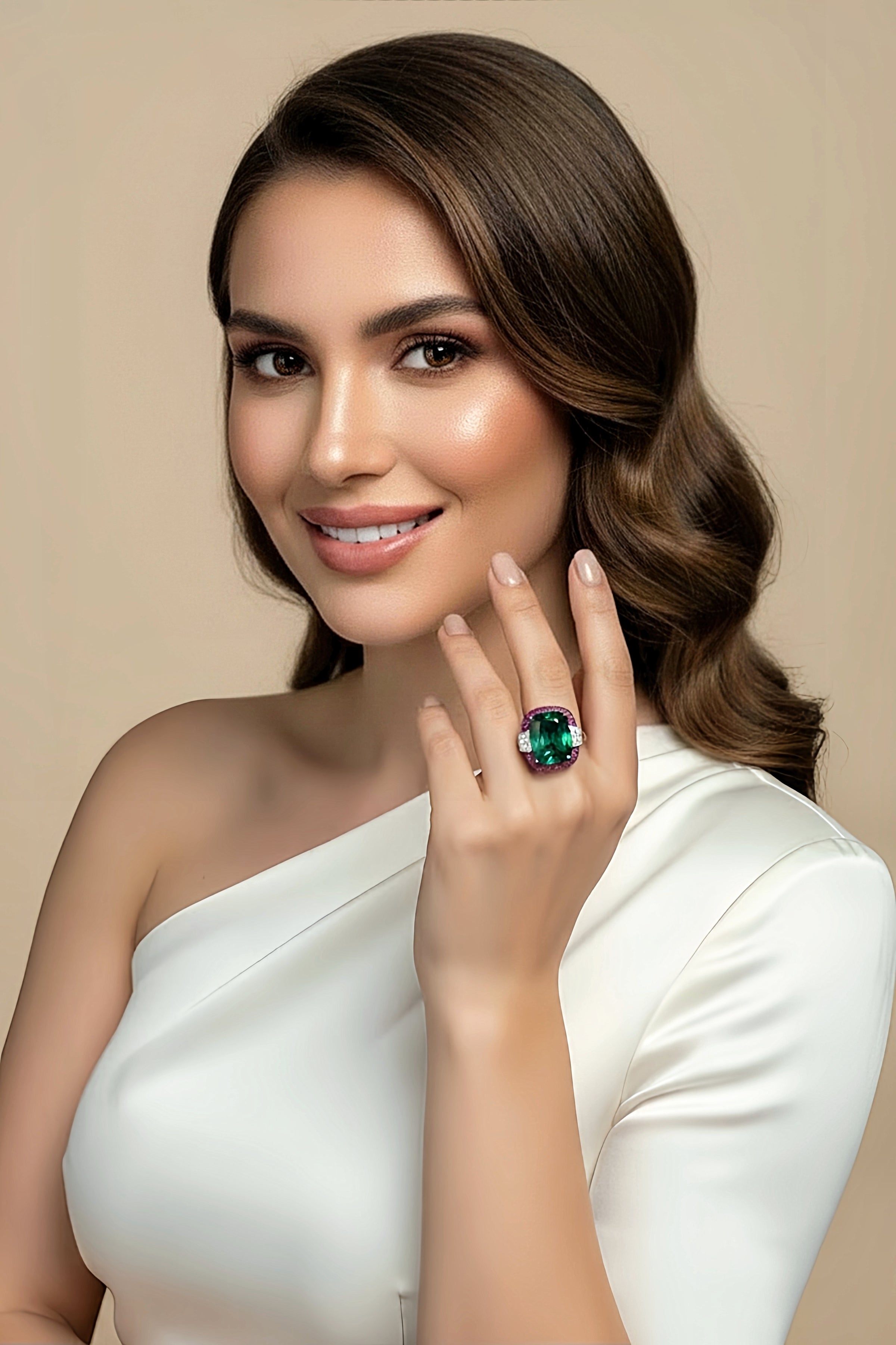 Sterling Silver Ruby and Emerald Ring