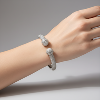 Sterling Silver Diamond Open Charm Bangle