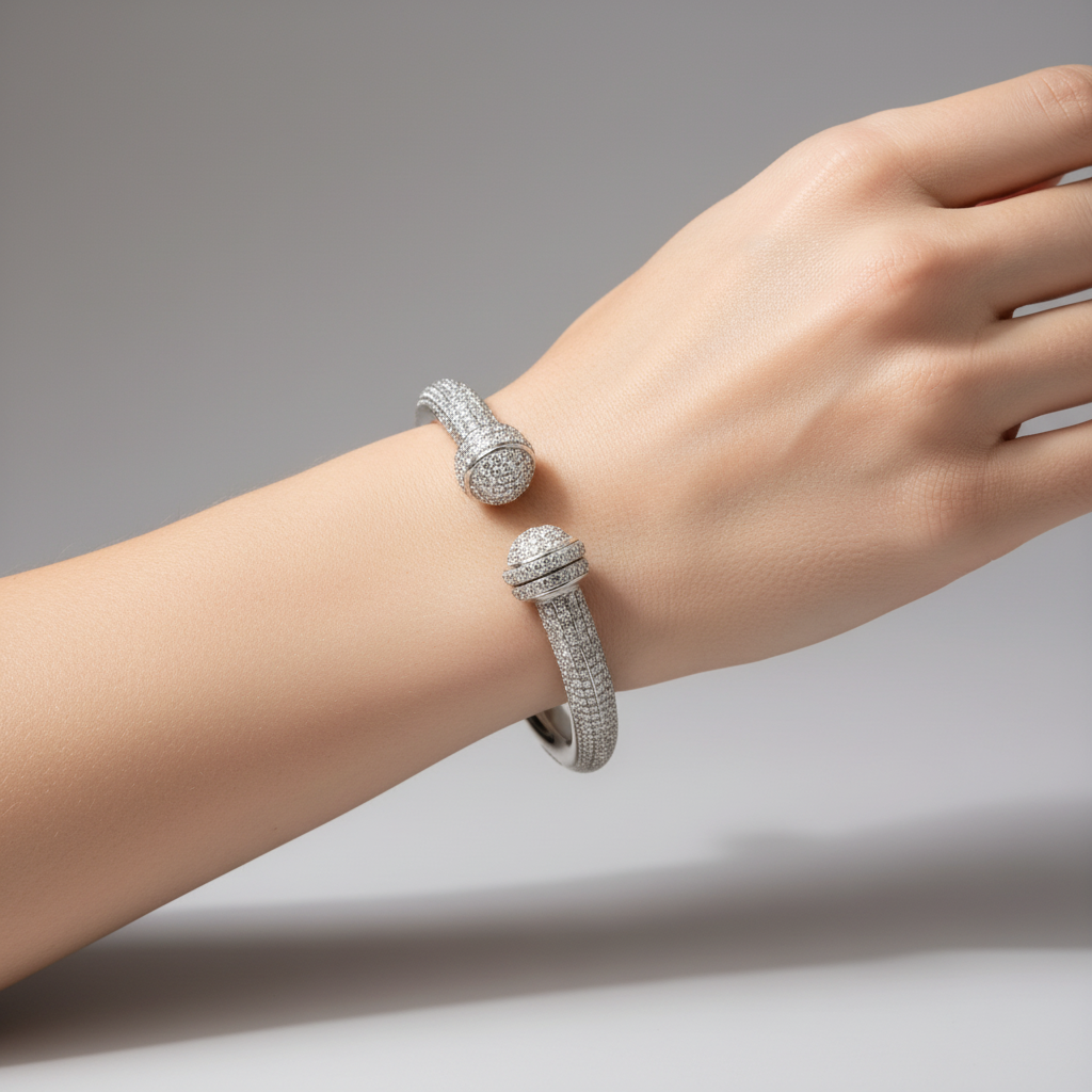 Sterling Silver Diamond Open Charm Bangle