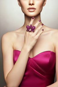 Sterling Silver Fuchsia Pink Orchid Ring