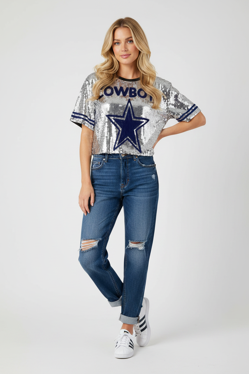 Dallas Cowboys Womens Silver Sequin Shirt