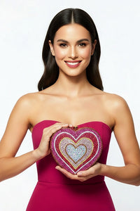 Hot Pink Heart Crystal Clutch