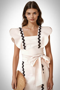 Ivory Zigzag Black Trim Dress
