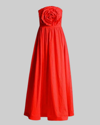 Red 3D Flower Halter Maxi Dress