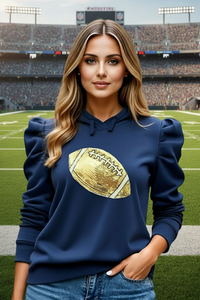 Navy Puffy Sleeve Gold Sequin Football Sweatshirt