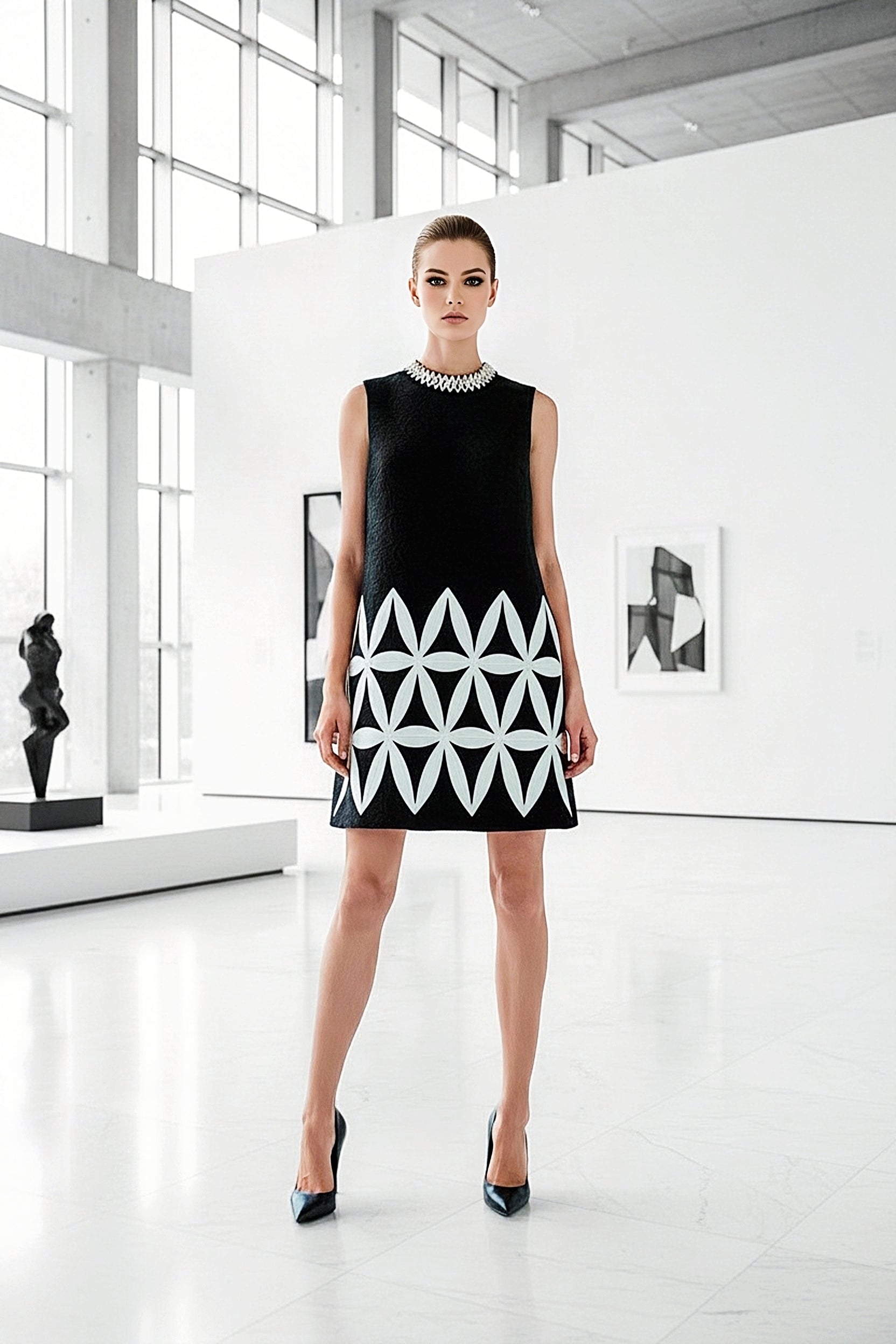 Black and White Sleeveless Mini Dress
