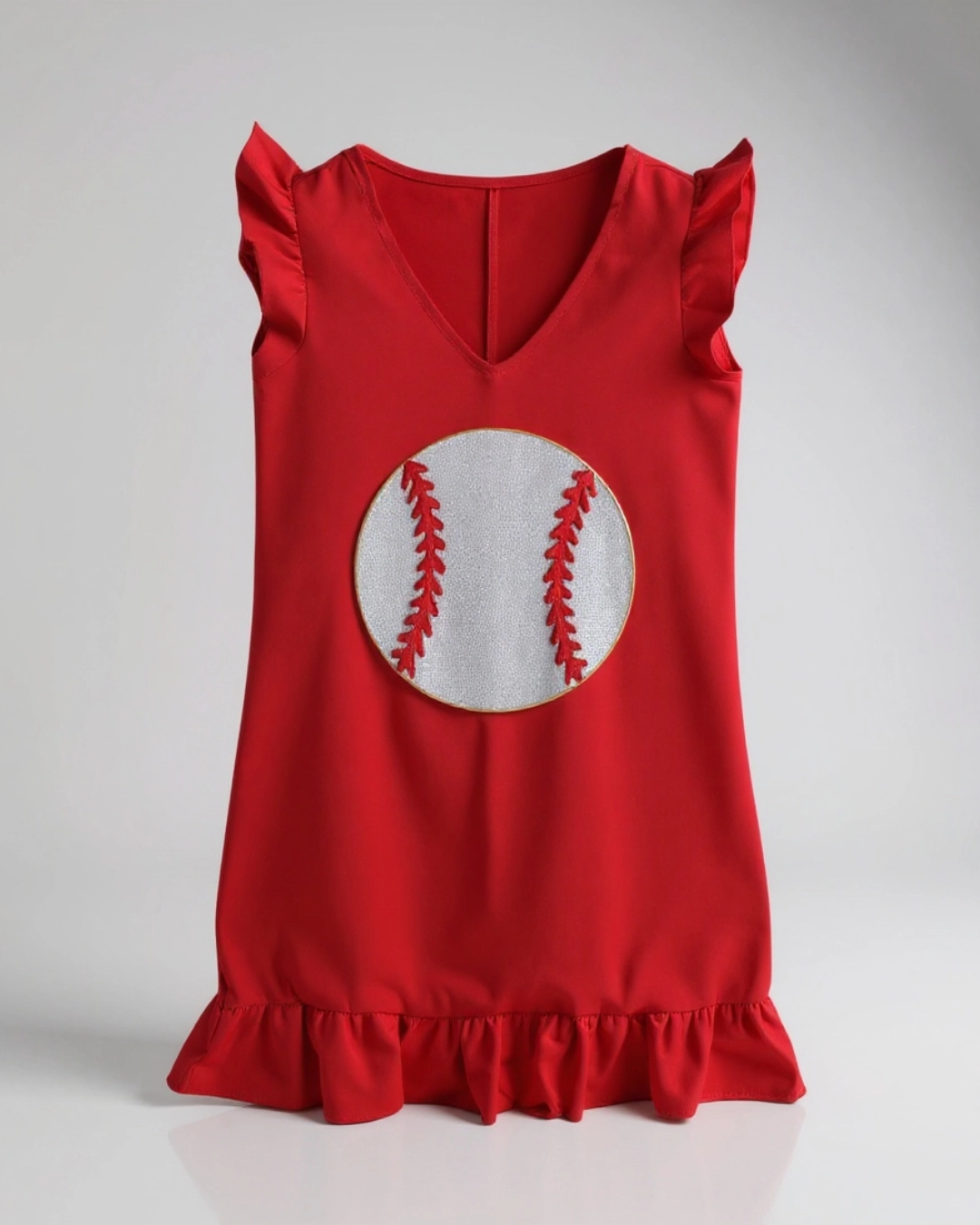 Red Sequin Baseball Mini Dress