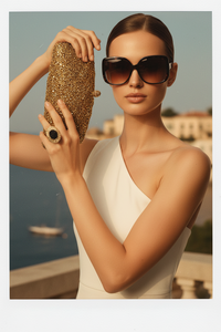 Gold Crystal Clutch and Gold Plated Sterling Silver Spinnel Ring