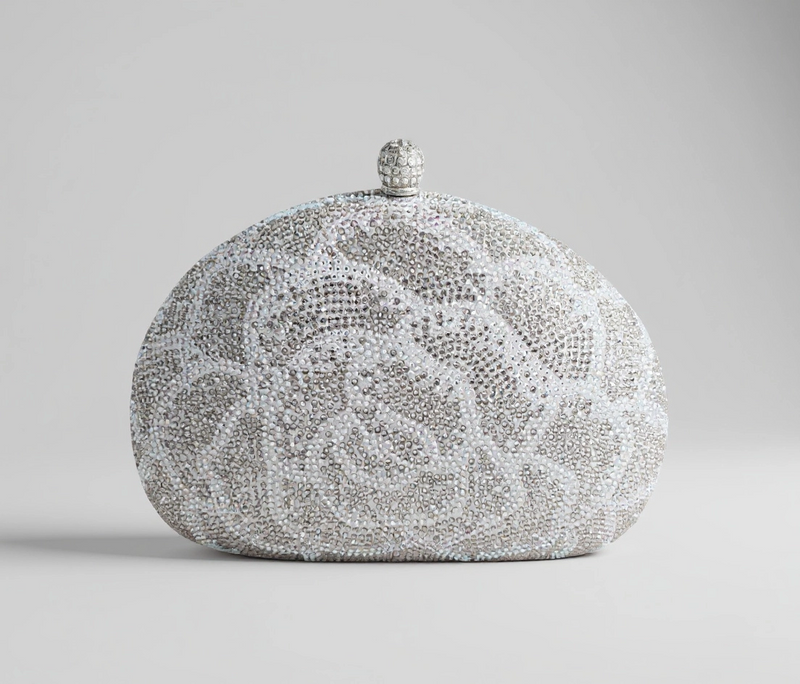 Silver and White Flower Clutch