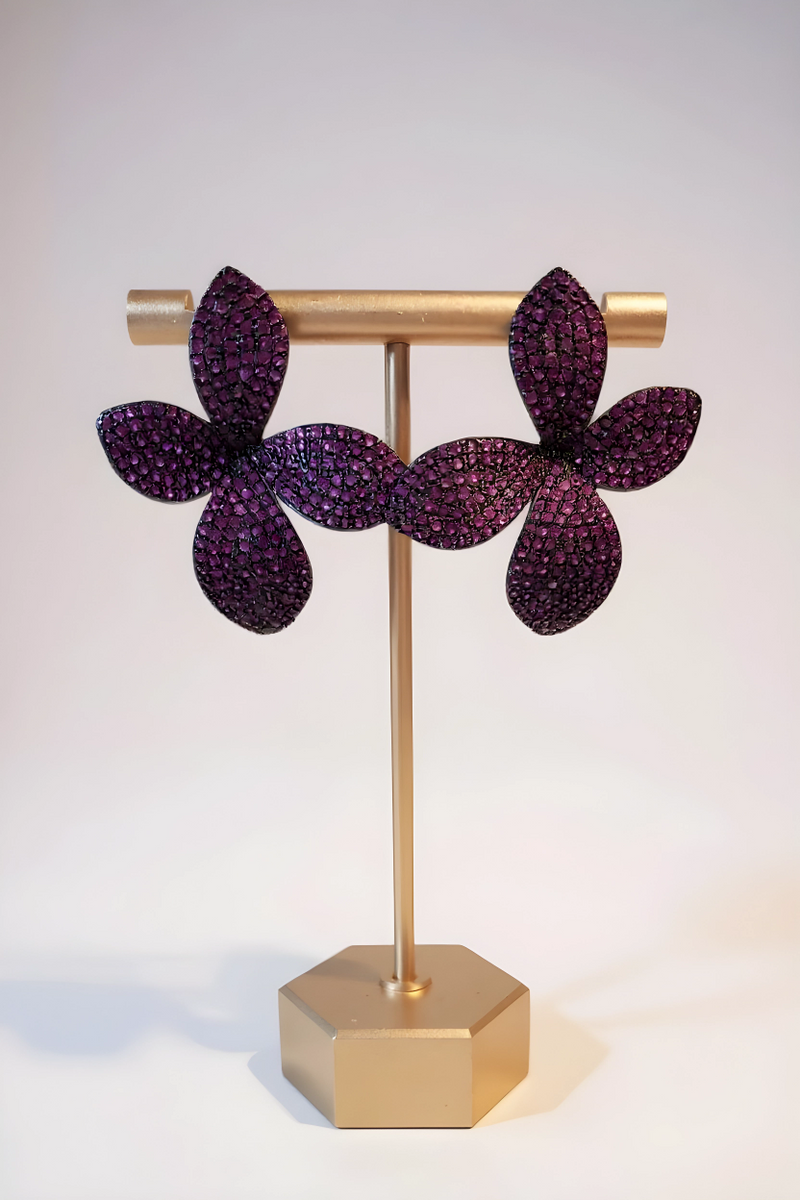 Fushia Crystal Flower Earrings
