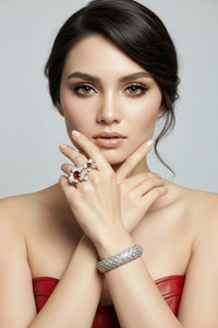 Sterling Silver Double Flower Ring and Cuff Bracelet