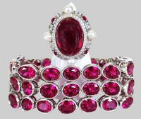 Sterling Silver Ruby and Pearl Embellished Ring and Bracelet