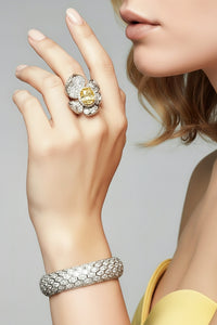 Sterling Silver Yellow Flower Ring and  Diamond Cuff Bracelet