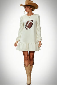 Off White Sequin Football Long Sleeve Mini Dress