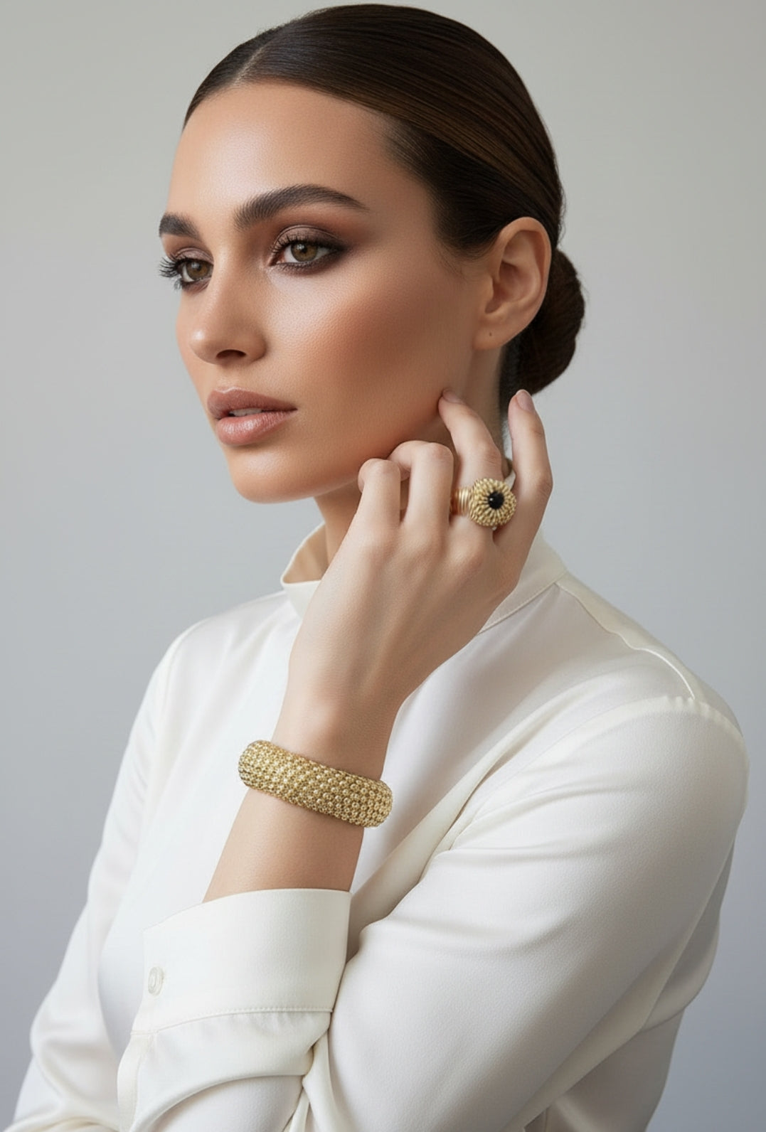 Gold Popcorn Cuff and Ring
