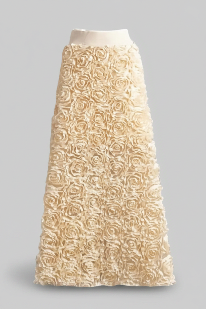 Khaki 3D Flower Full Length Skirt