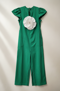 Green Sleeveless Jumper with Detachable 3D Flower