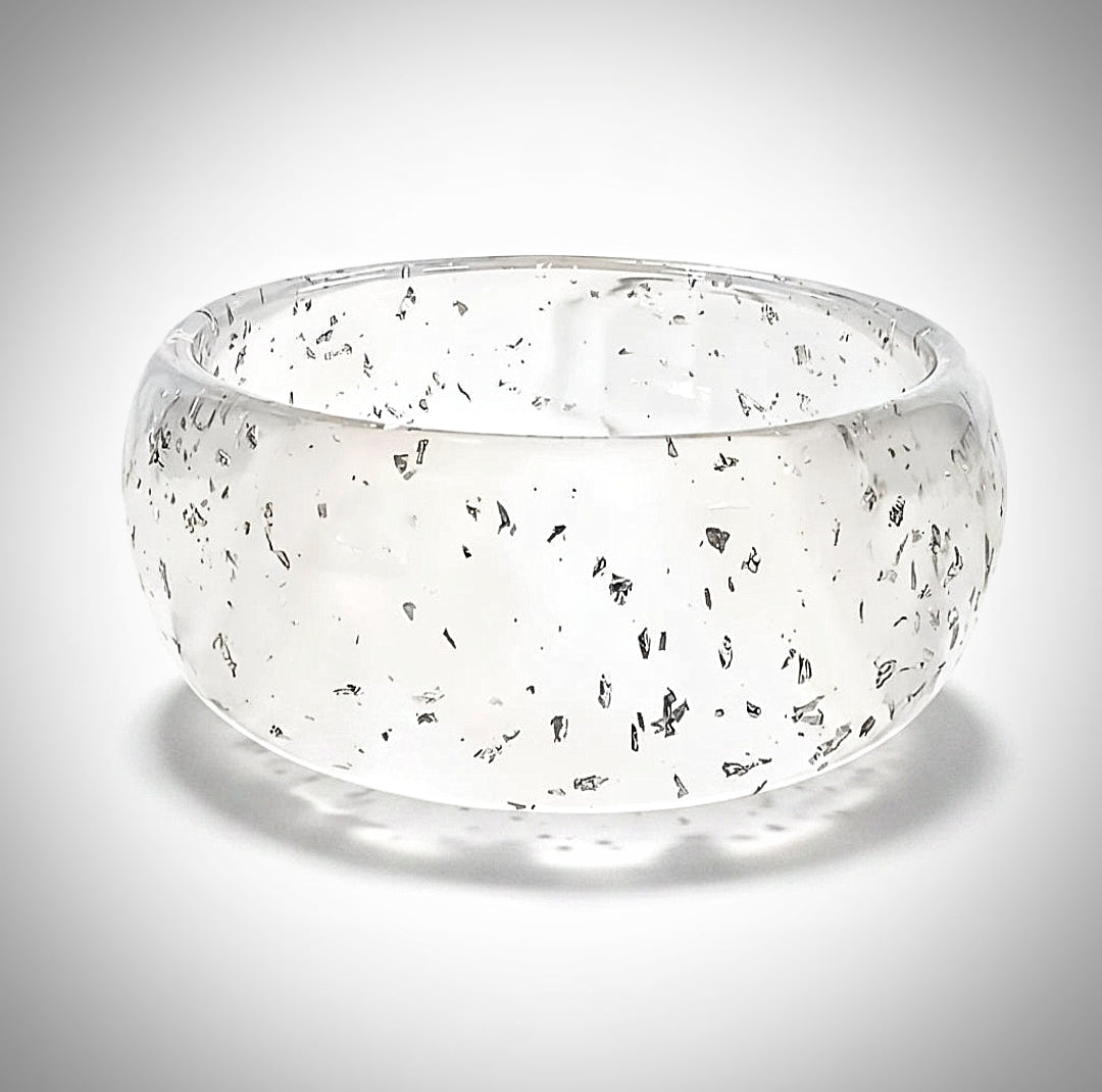 Transparent Silver Confetti Cuff Bracelet
