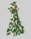 Green and White Long Sleeve Maxi Dress