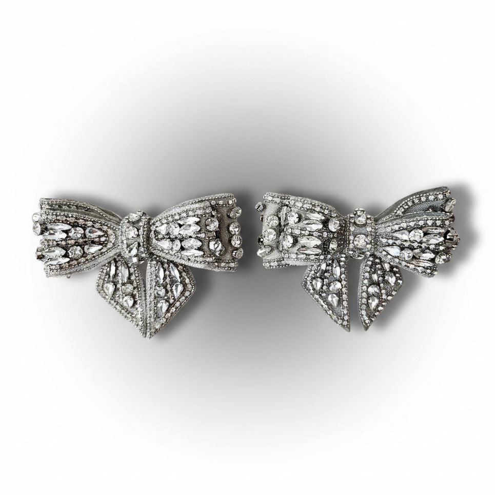 Silver Jeweled Bow Shoe Ornaments