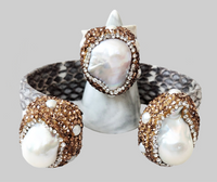 Gray Snakeskin Pave Stone Embellished Cuff and Ring