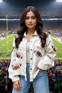 White Corduroy Sequin Football Jacket