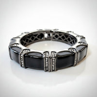 Gun Black, Silver, and Diamond Enamel Bangle