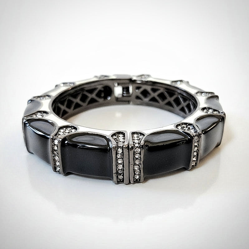 Gun Black, Silver, and Diamond Enamel Bangle