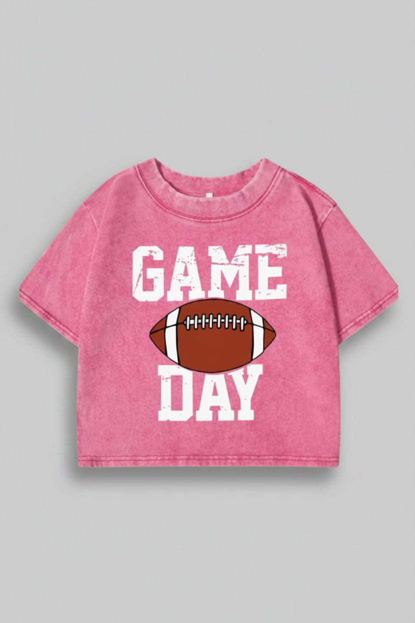 Girls Hot Pink Football Crop Top Tshirt