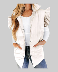 White Ruffle Sleeve Puffer Vest
