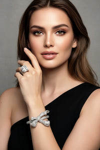 Sterling Silver Diamond Bow Bangle and Diamond Ring