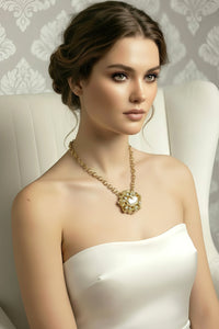 Gold Flower Embellished Pearl Necklace