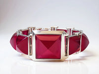 Sterling Silver Red Corundum Geometric Bracelet