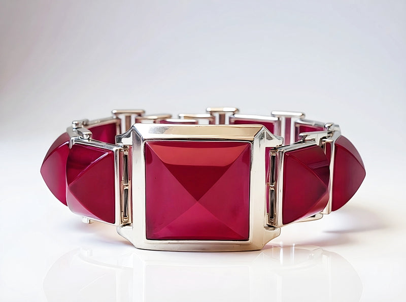 Sterling Silver Red Corundum Geometric Bracelet