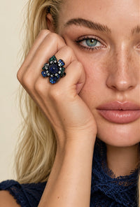 Sterling Silver Blue and Green Sapphire Flower Ring