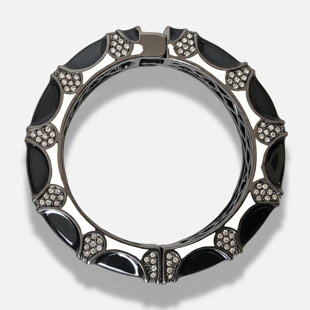 Gun Black, Silver, and Diamond Enamel Bangle