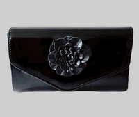 Black Patent 3D Flower Clutch