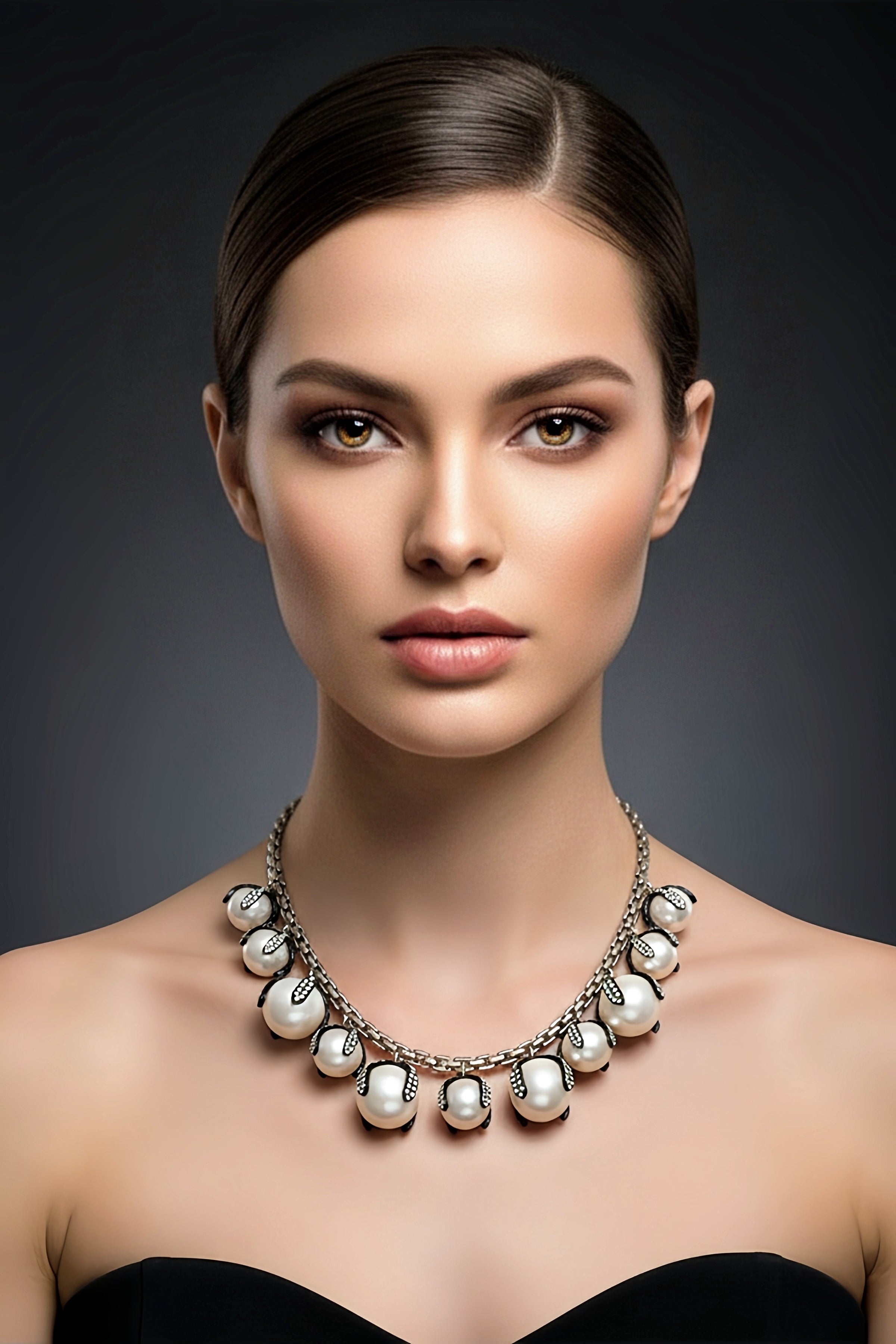 Black and White Embellished Ball Necklace