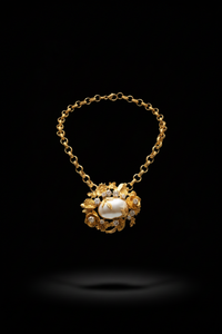 Gold Flower Embellished Pearl Necklace