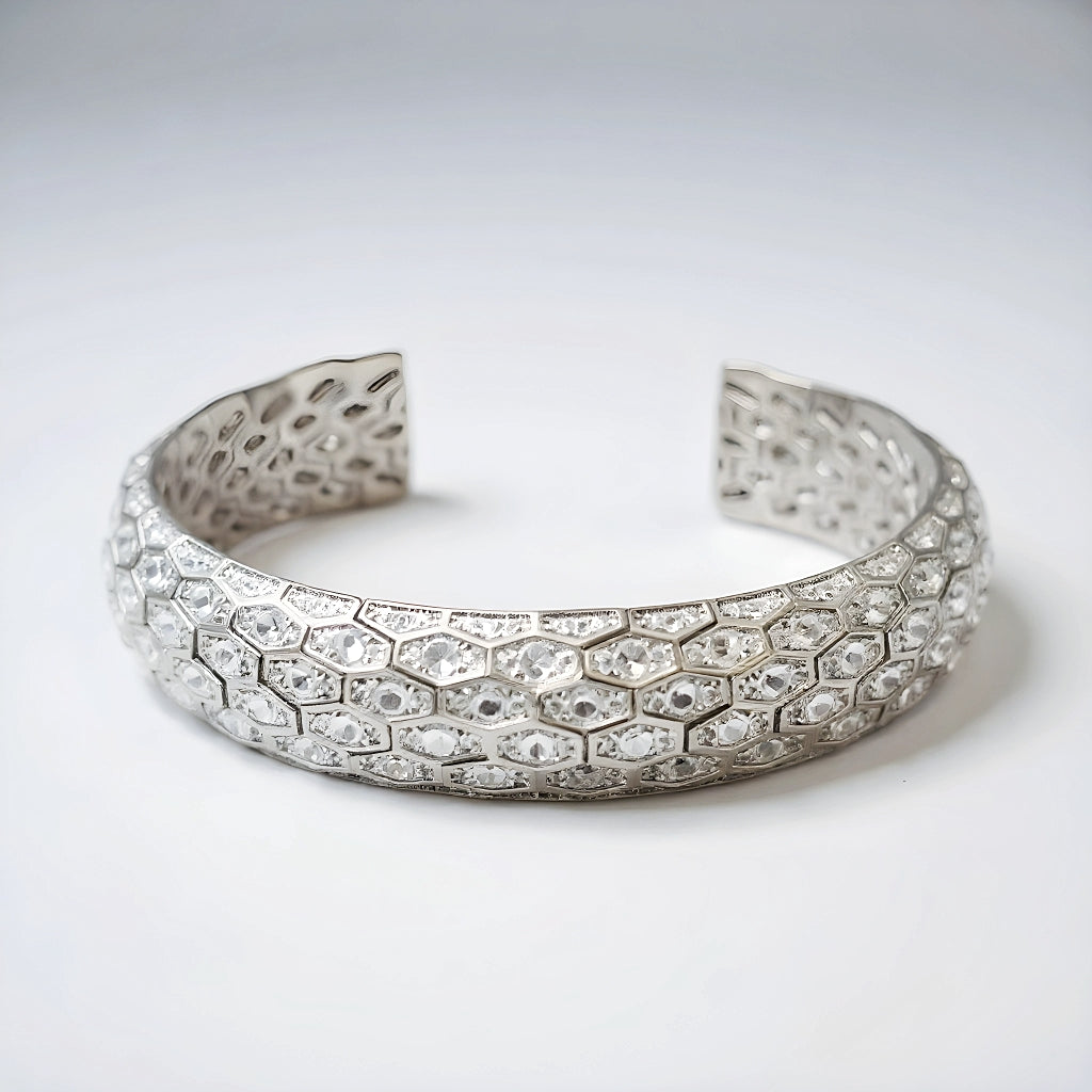 Silver Marble Stone Clutch, Sterling Silver Cuff Bracelet, Beaded Bracelet and Ring