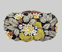 Yellow and Black Crystal Flower Clutch