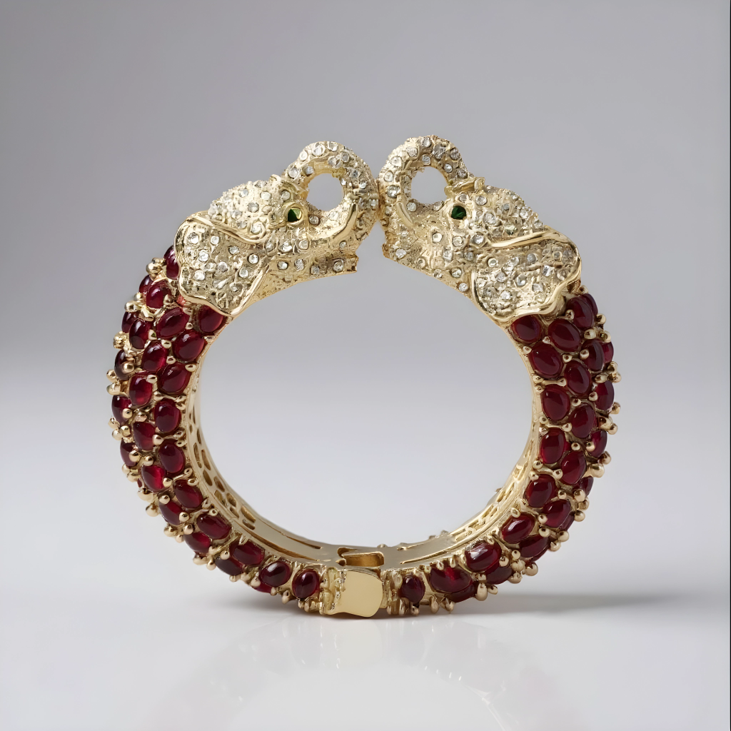 Red Double Head Elephant Cuff Bracelet
