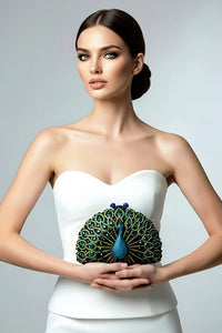 Blue and Green Crystal Peacock Clutch