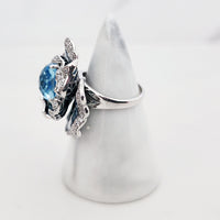 Sterling Silver Blue Blooming Flower Ring