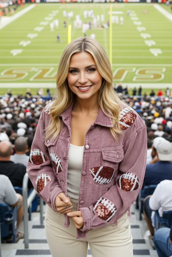 Pink Corduroy Sequin Football Jacket